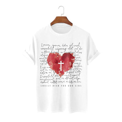 Christianartworkshop Fresh Style Cross and Heart Short Sleeve T-shirt