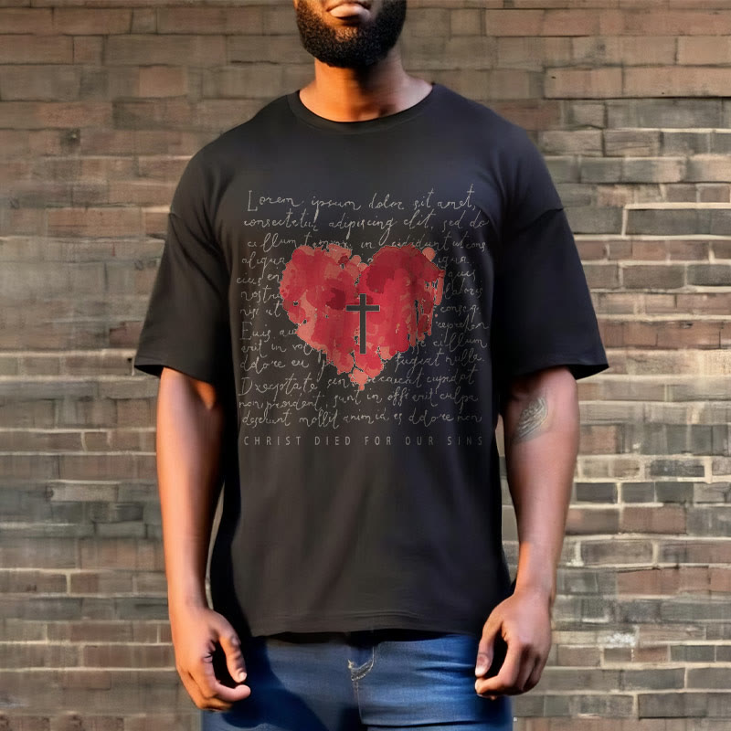 Christianartworkshop Fresh Style Cross and Heart Short Sleeve T-shirt
