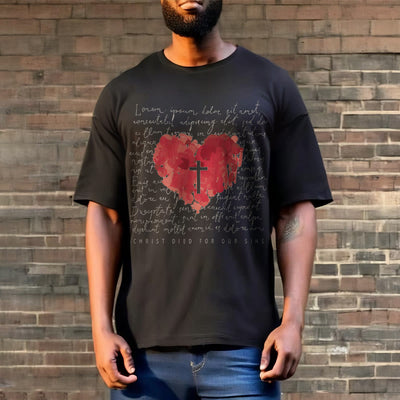 Christianartworkshop Fresh Style Cross and Heart Short Sleeve T-shirt