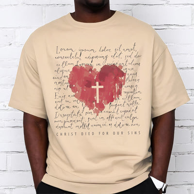 Christianartworkshop Fresh Style Cross and Heart Short Sleeve T-shirt