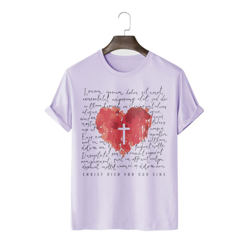 Christianartworkshop Fresh Style Cross and Heart Short Sleeve T-shirt