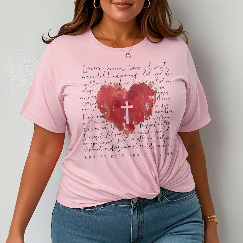 Christianartworkshop Fresh Style Cross and Heart Short Sleeve T-shirt