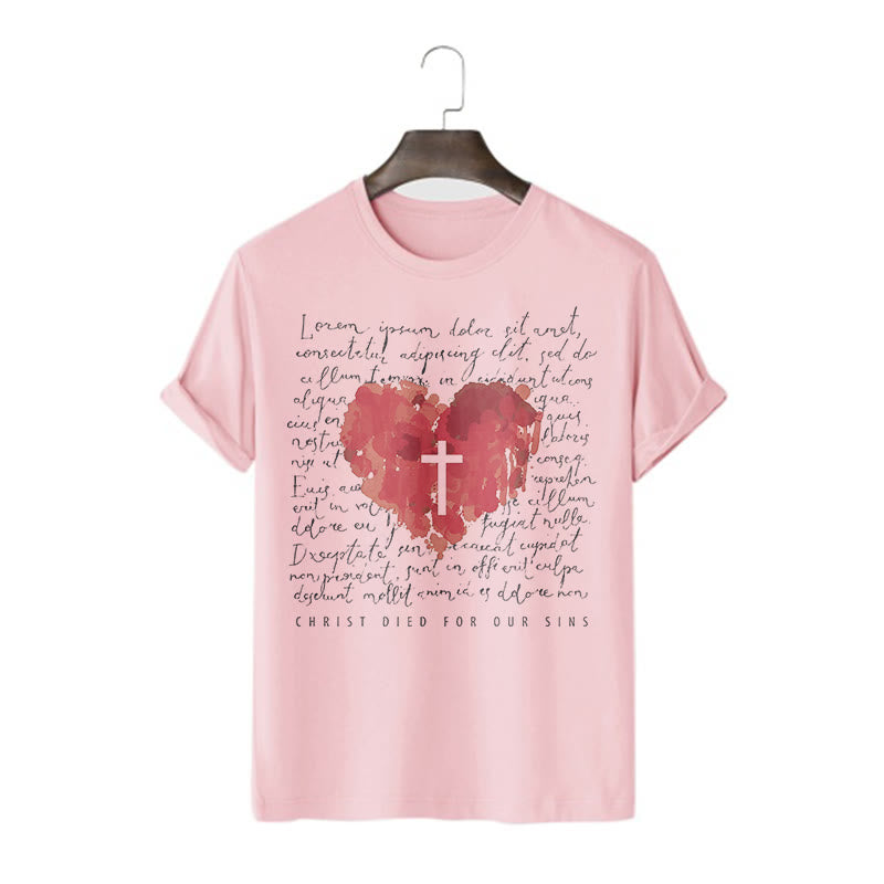Christianartworkshop Fresh Style Cross and Heart Short Sleeve T-shirt