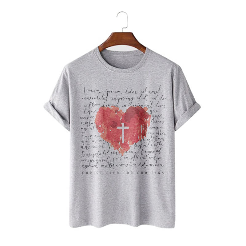 Christianartworkshop Fresh Style Cross and Heart Short Sleeve T-shirt