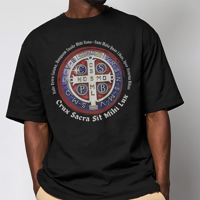 Christianartworkshop Classic Style Saint Benedict Medal Short Sleeve T-shirt