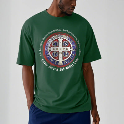 Christianartworkshop Classic Style Saint Benedict Medal Short Sleeve T-shirt