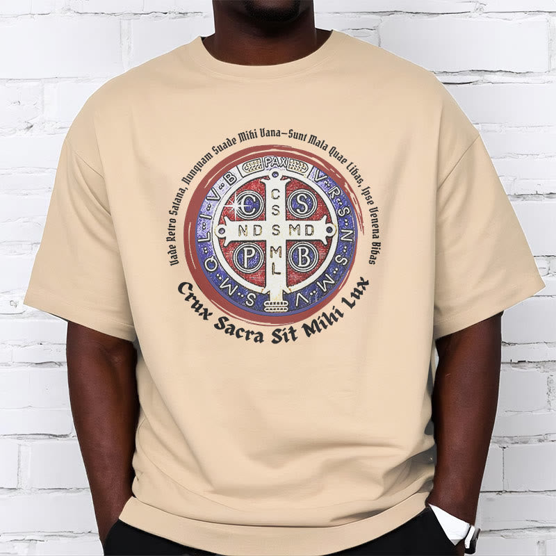 Christianartworkshop Classic Style Saint Benedict Medal Short Sleeve T-shirt