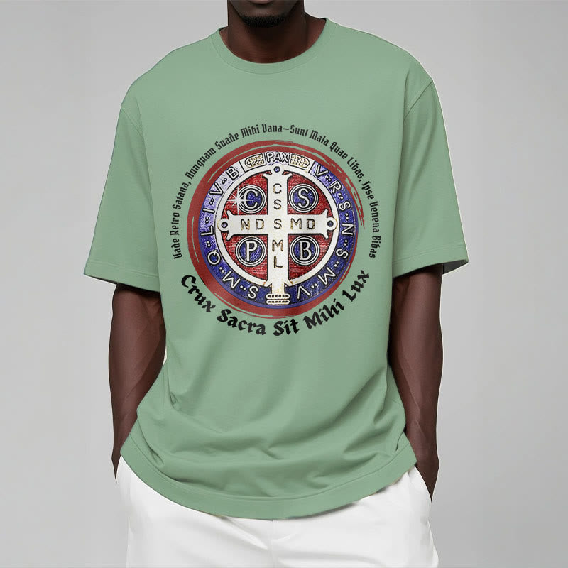 Christianartworkshop Classic Style Saint Benedict Medal Short Sleeve T-shirt