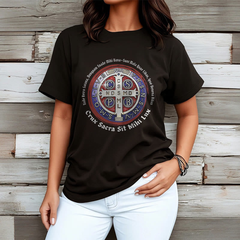 Christianartworkshop Classic Style Saint Benedict Medal Short Sleeve T-shirt