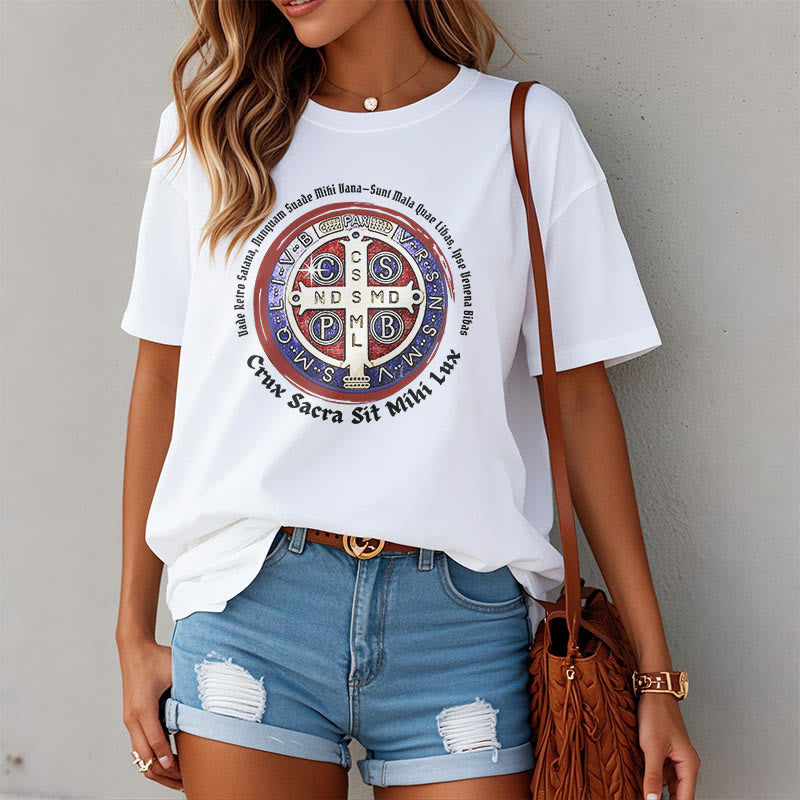 Christianartworkshop Classic Style Saint Benedict Medal Short Sleeve T-shirt