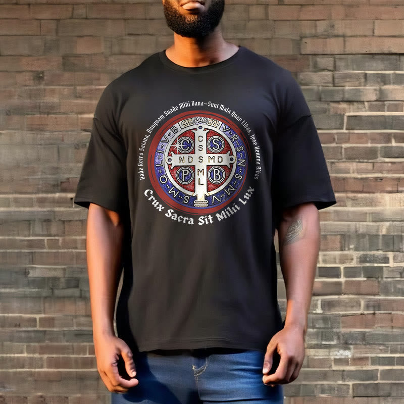 Christianartworkshop Classic Style Saint Benedict Medal Short Sleeve T-shirt