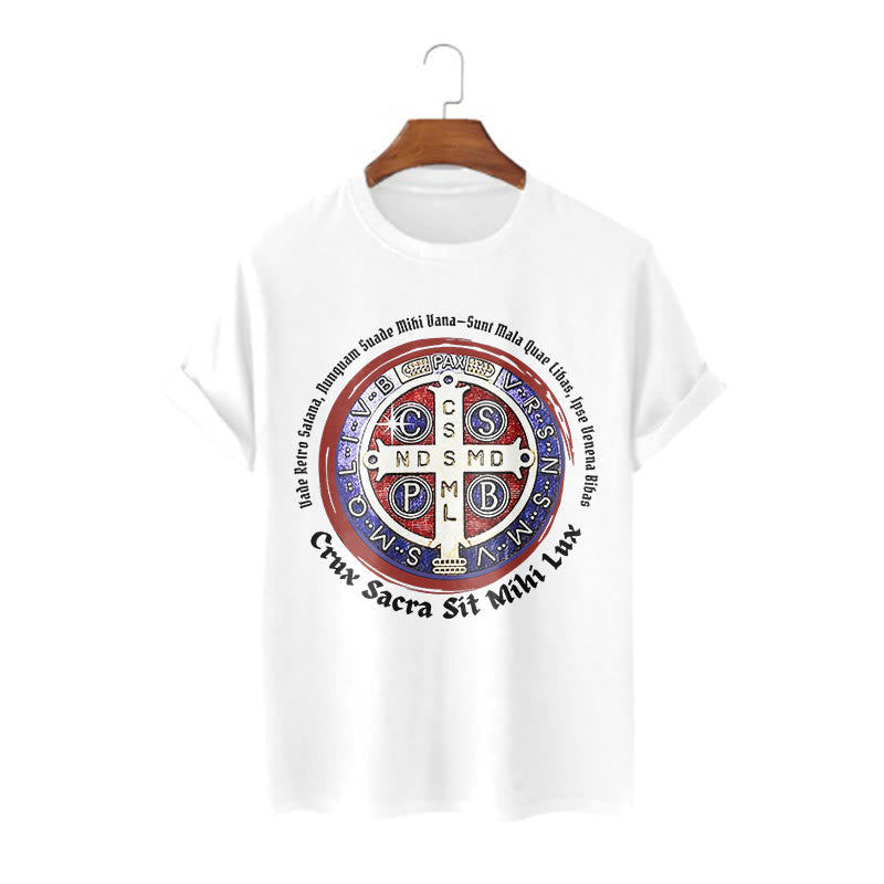 Christianartworkshop Classic Style Saint Benedict Medal Short Sleeve T-shirt