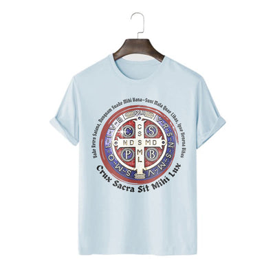 Christianartworkshop Classic Style Saint Benedict Medal Short Sleeve T-shirt