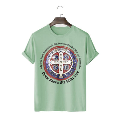 Christianartworkshop Classic Style Saint Benedict Medal Short Sleeve T-shirt