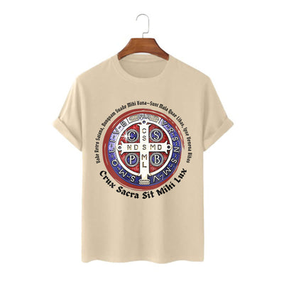 Christianartworkshop Classic Style Saint Benedict Medal Short Sleeve T-shirt