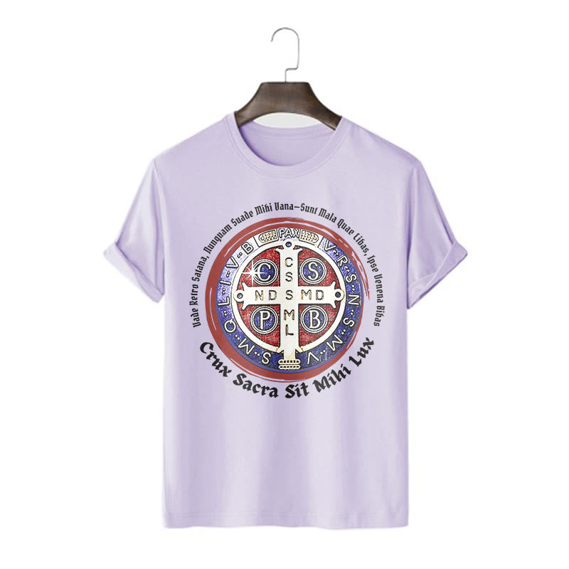 Christianartworkshop Classic Style Saint Benedict Medal Short Sleeve T-shirt