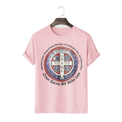 Christianartworkshop Classic Style Saint Benedict Medal Short Sleeve T-shirt