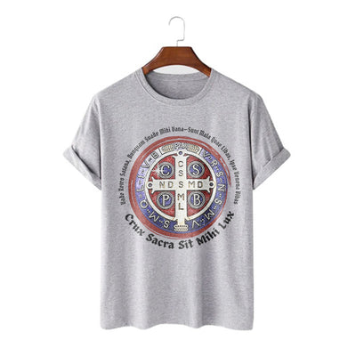 Christianartworkshop Classic Style Saint Benedict Medal Short Sleeve T-shirt