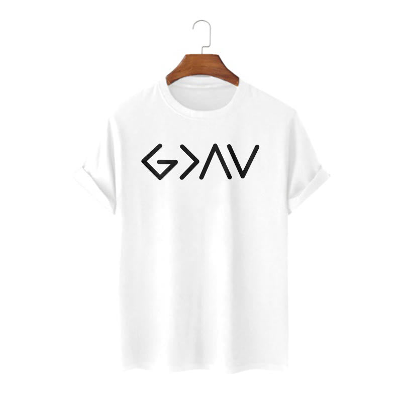Christianartworkshop Minimalist Style Faith-Inspired God Is Greater Short Sleeve T-shirt