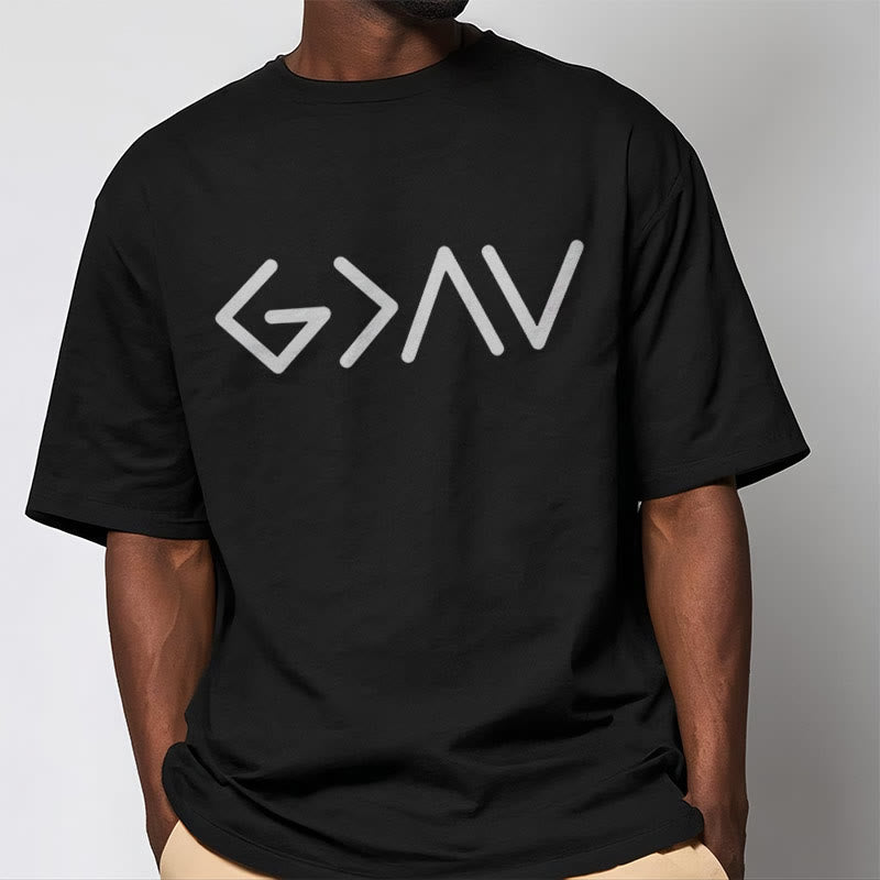 Christianartworkshop Minimalist Style Faith-Inspired God Is Greater Short Sleeve T-shirt