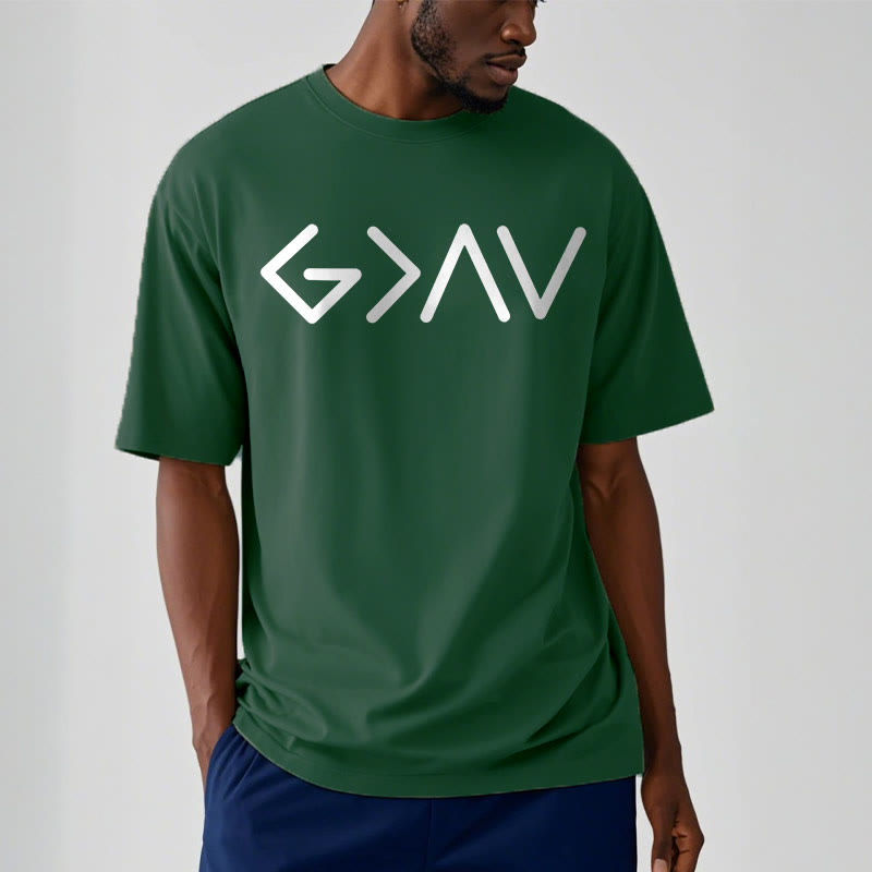 Christianartworkshop Minimalist Style Faith-Inspired God Is Greater Short Sleeve T-shirt