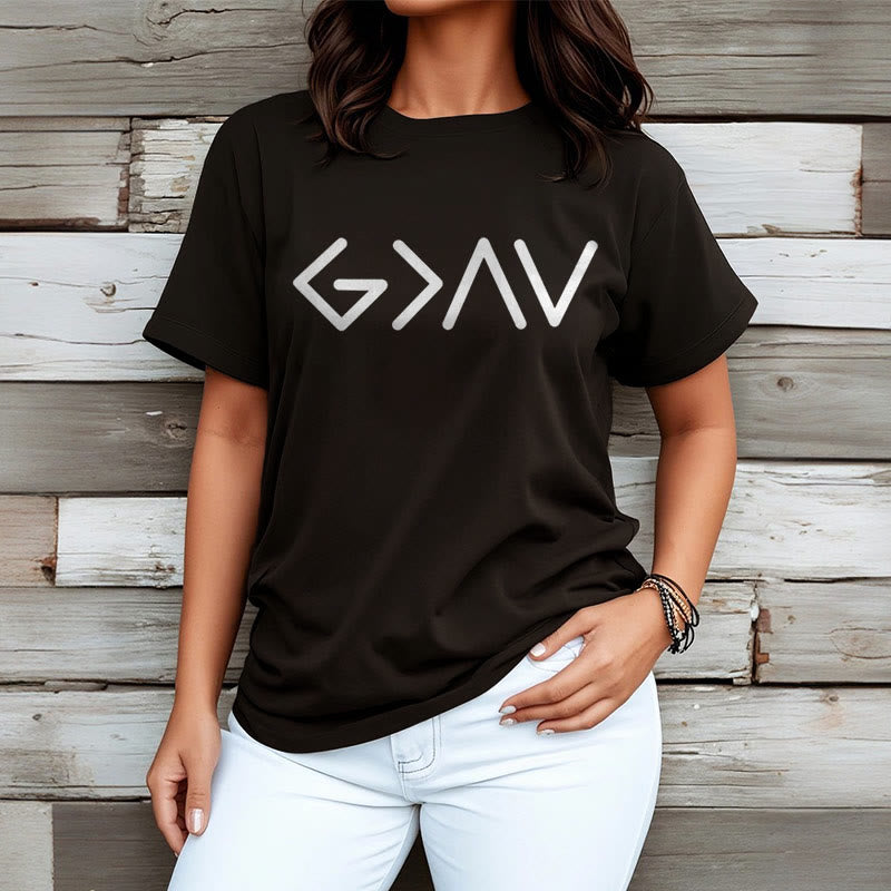 Christianartworkshop Minimalist Style Faith-Inspired God Is Greater Short Sleeve T-shirt