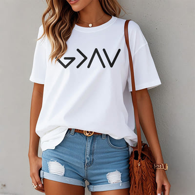 Christianartworkshop Minimalist Style Faith-Inspired God Is Greater Short Sleeve T-shirt