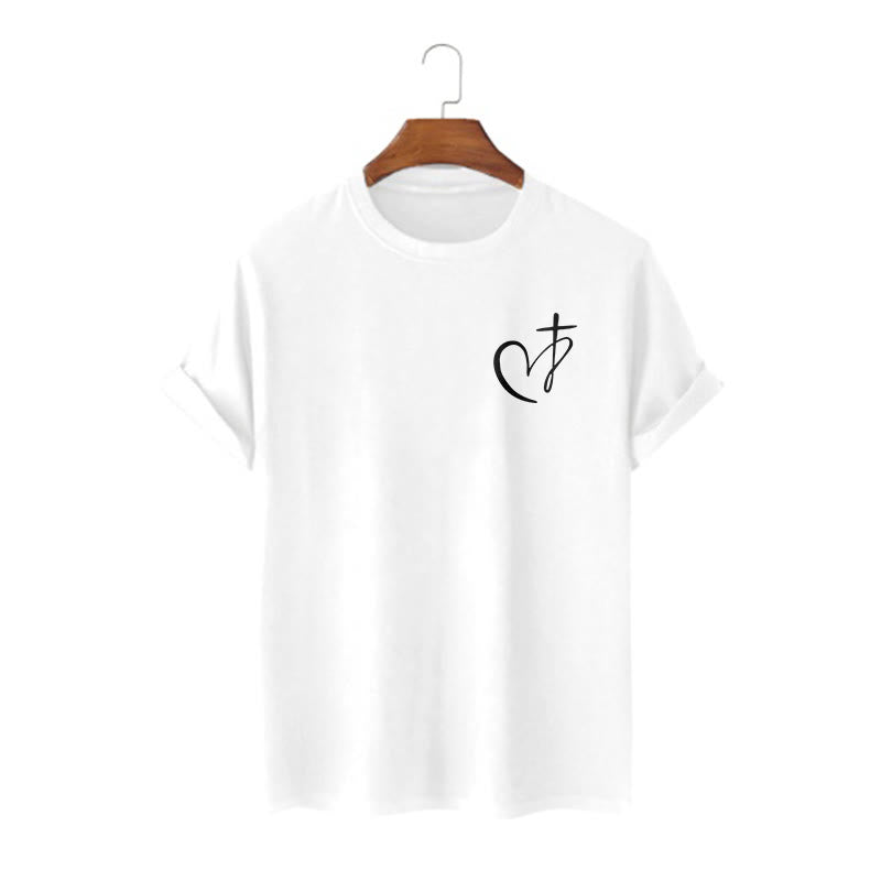 Christianartworkshop Minimalist Style Blessed Heart And Cross Short Sleeve T-shirt