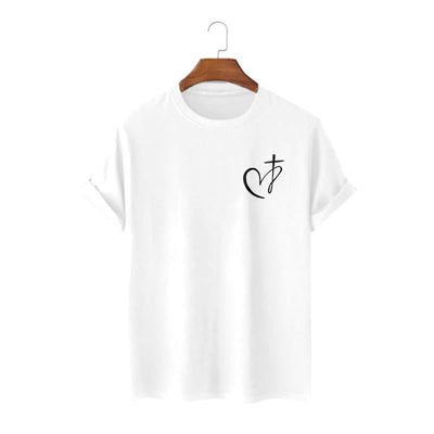 Christianartworkshop Minimalist Style Blessed Heart And Cross Short Sleeve T-shirt