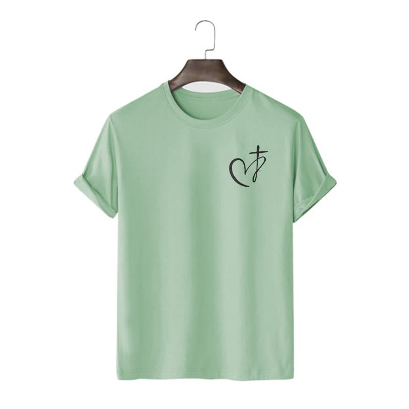 Christianartworkshop Minimalist Style Blessed Heart And Cross Short Sleeve T-shirt