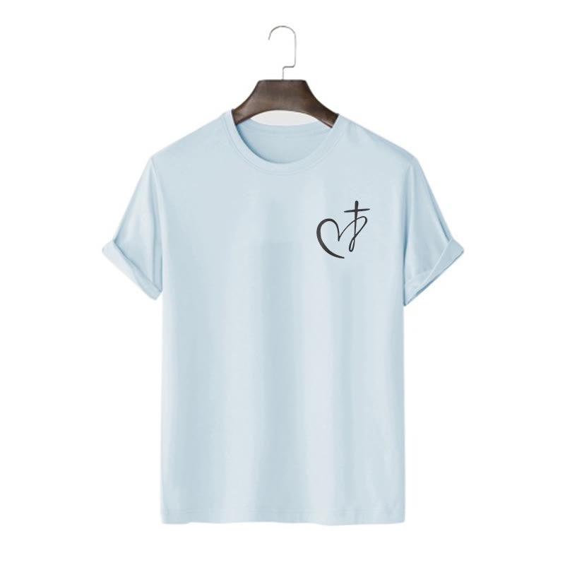 Christianartworkshop Minimalist Style Blessed Heart And Cross Short Sleeve T-shirt