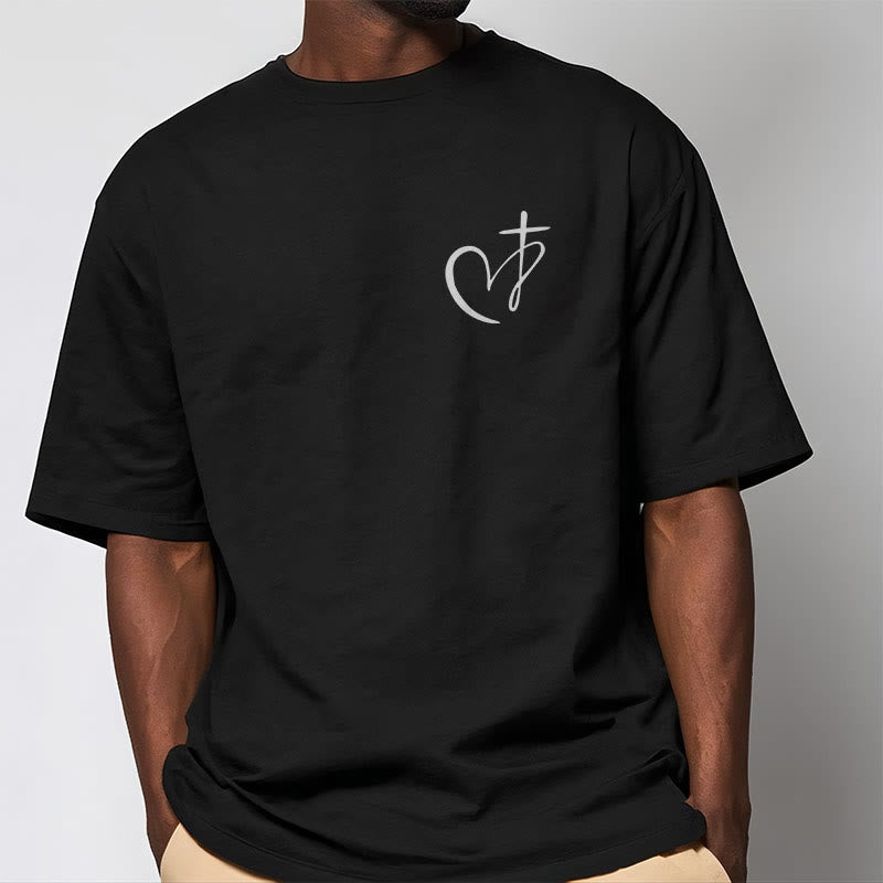 Christianartworkshop Minimalist Style Blessed Heart And Cross Short Sleeve T-shirt