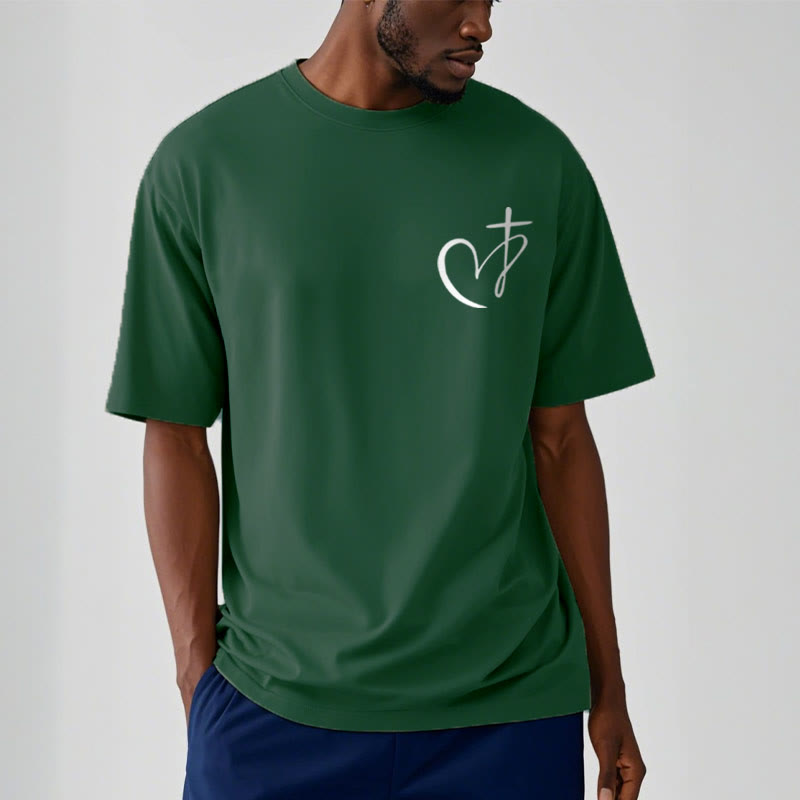 Christianartworkshop Minimalist Style Blessed Heart And Cross Short Sleeve T-shirt