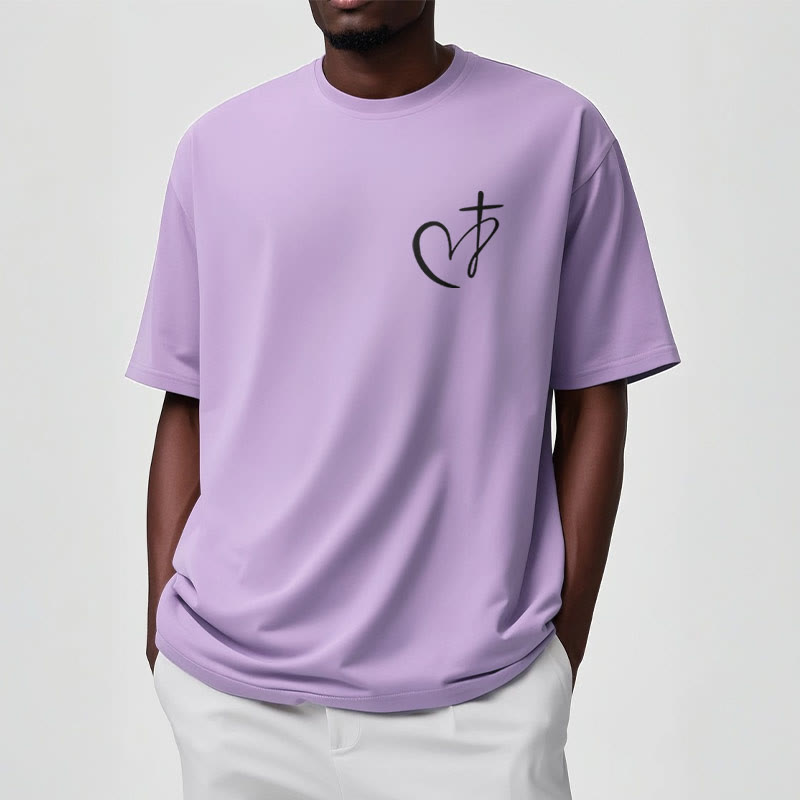 Christianartworkshop Minimalist Style Blessed Heart And Cross Short Sleeve T-shirt