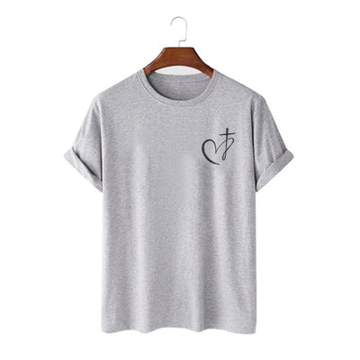 Christianartworkshop Minimalist Style Blessed Heart And Cross Short Sleeve T-shirt