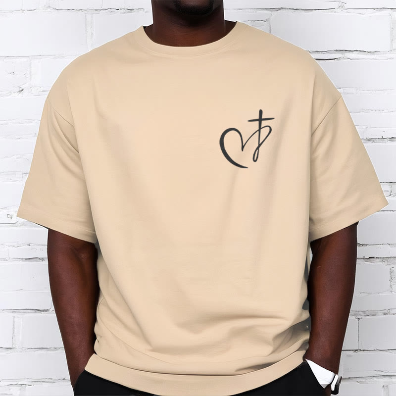 Christianartworkshop Minimalist Style Blessed Heart And Cross Short Sleeve T-shirt