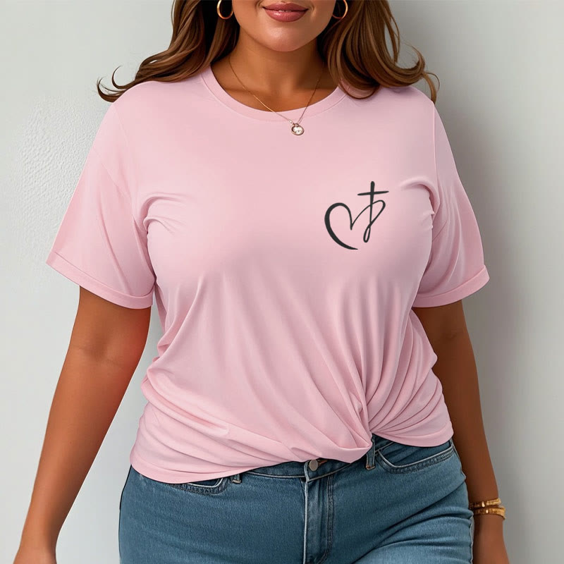 Christianartworkshop Minimalist Style Blessed Heart And Cross Short Sleeve T-shirt