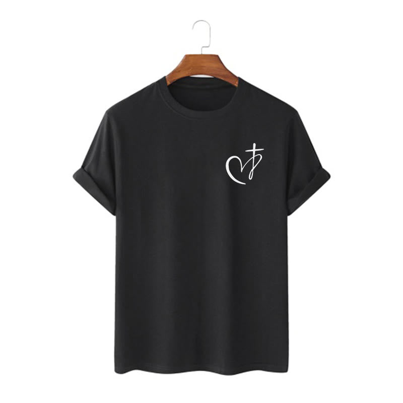 Christianartworkshop Minimalist Style Blessed Heart And Cross Short Sleeve T-shirt
