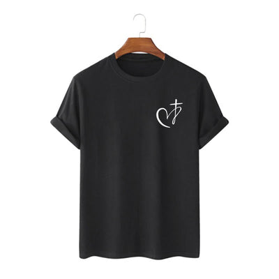 Christianartworkshop Minimalist Style Blessed Heart And Cross Short Sleeve T-shirt
