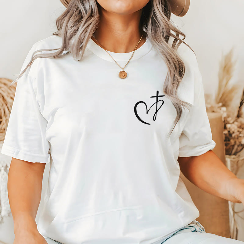 Christianartworkshop Minimalist Style Blessed Heart And Cross Short Sleeve T-shirt