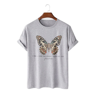 Christianartworkshop Modern Style Quote Butterfly Jeremiah 29:11 Short Sleeve T-shirt