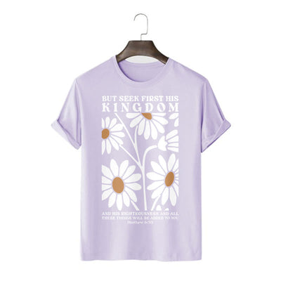 Christianartworkshop Quotation Style Matthew 6:33 But Seek First His Kingdom Floral Short Sleeve T-shirt