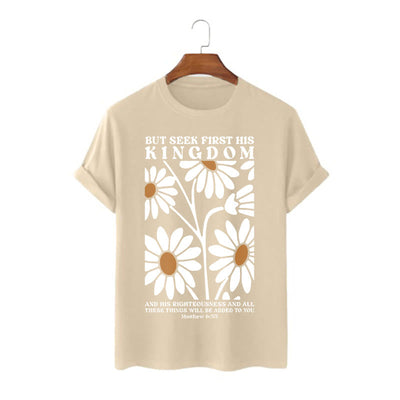 Christianartworkshop Quotation Style Matthew 6:33 But Seek First His Kingdom Floral Short Sleeve T-shirt