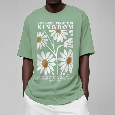 Christianartworkshop Quotation Style Matthew 6:33 But Seek First His Kingdom Floral Short Sleeve T-shirt