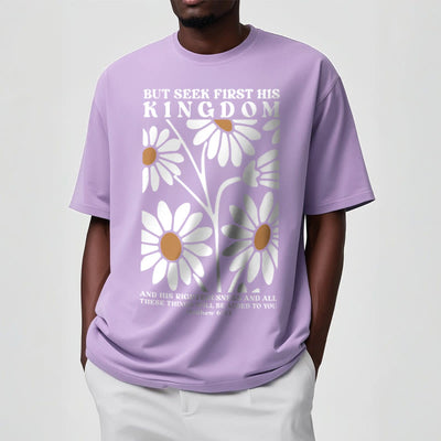 Christianartworkshop Quotation Style Matthew 6:33 But Seek First His Kingdom Floral Short Sleeve T-shirt