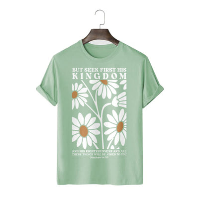 Christianartworkshop Quotation Style Matthew 6:33 But Seek First His Kingdom Floral Short Sleeve T-shirt