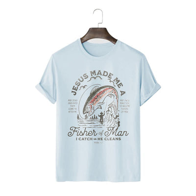 Christianartworkshop Quotaion Style Jesus Made Me A Fisher Of Man Short Sleeve T-shirt