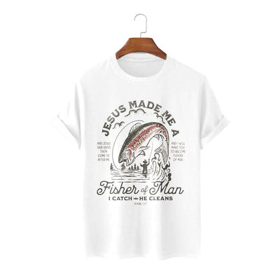 Christianartworkshop Quotaion Style Jesus Made Me A Fisher Of Man Short Sleeve T-shirt