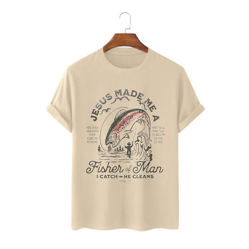 Christianartworkshop Quotaion Style Jesus Made Me A Fisher Of Man Short Sleeve T-shirt