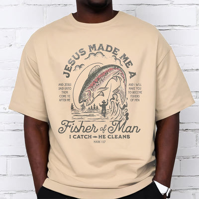 Christianartworkshop Quotaion Style Jesus Made Me A Fisher Of Man Short Sleeve T-shirt